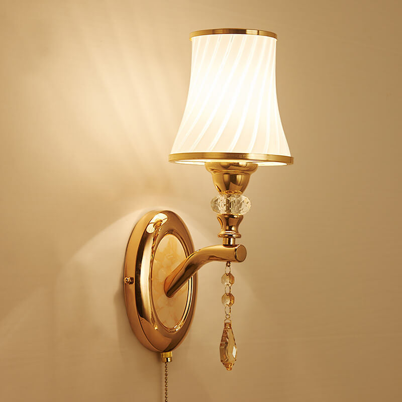 European Simple Glass Lampshade Zipper Switch 1/2-Light Wall Sconce Lamp