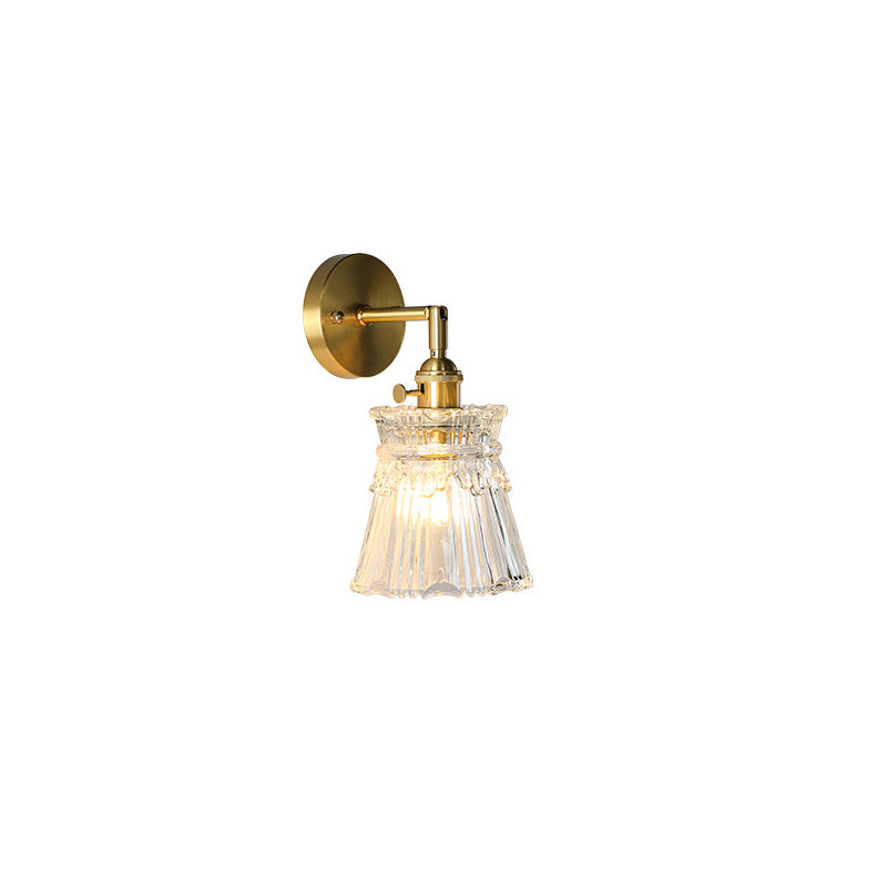 Traditional French Flower Cylinder Ball Copper Glass 1-Light Wall Sconce Lamp For Bedside