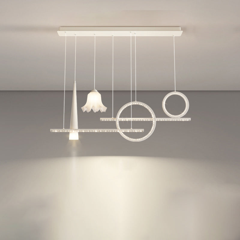 Contemporary Luxury Geometric Ring Glass Ball Shade LED Chandelier Island Light For Living Room