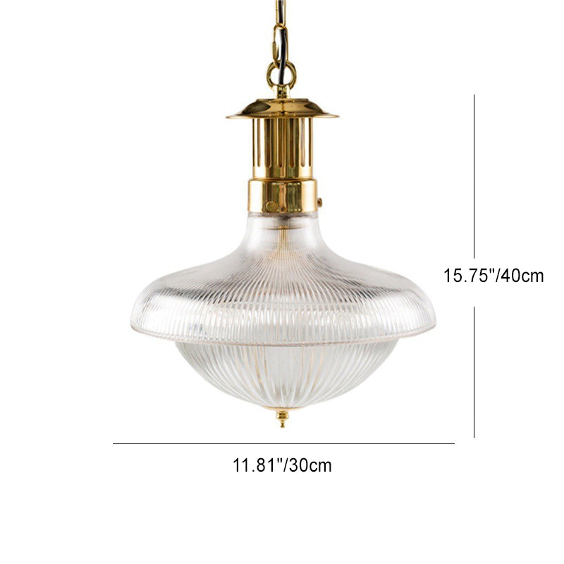 Contemporary Retro Ribbed Iron Glass 1-Light Pendant Light For Living Room