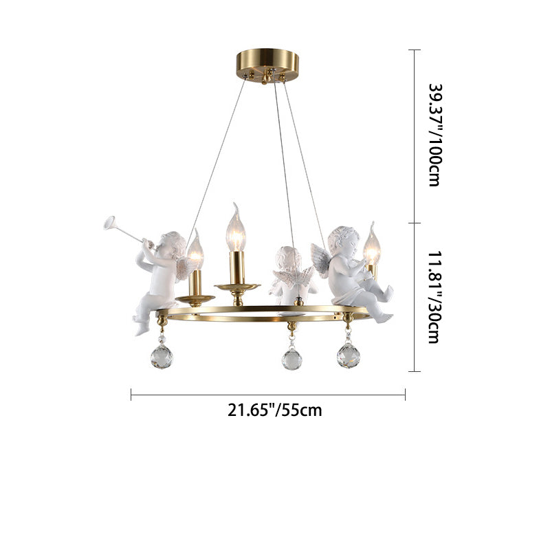 Traditional Vintage Angel Candle Crystal Round ABS Copper 3/6/8 Light Chandelier For Living Room