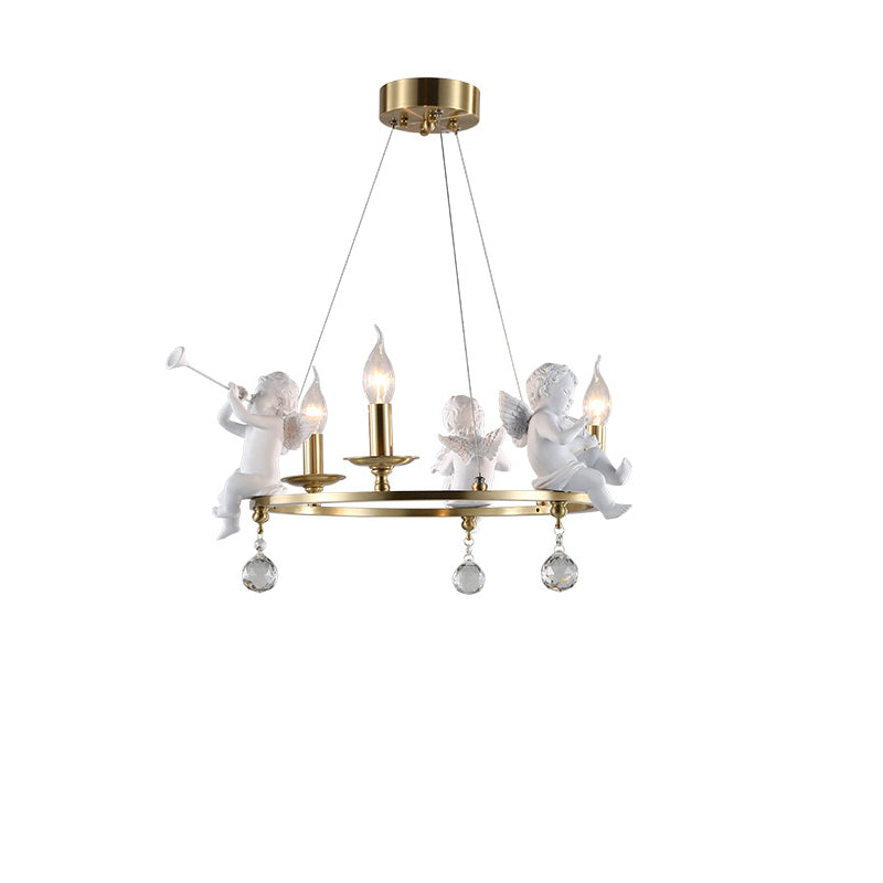 Traditional Vintage Angel Candle Crystal Round ABS Copper 3/6/8 Light Chandelier For Living Room