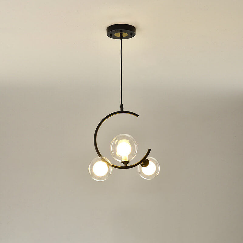 ثريا زجاجية مستديرة بتصميم إسكندنافي بسيط، مزودة بإضاءة جزيرة بثلث الضوء