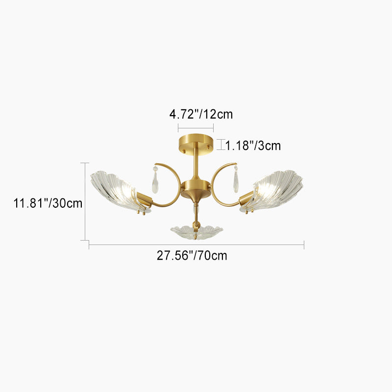 Modern Minimalist Shell Copper Glass 3/6/8 Light Chandelier For Living Room