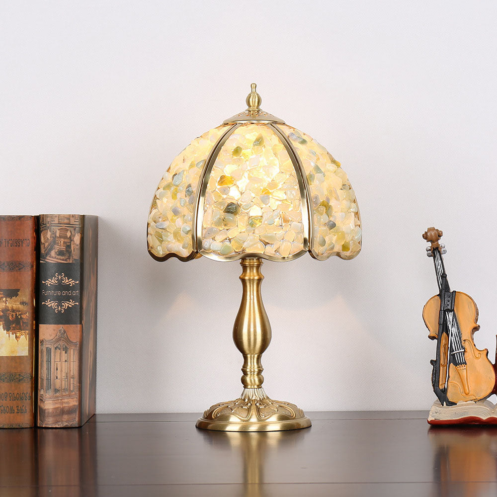 Contemporary Creative Colored Crystal Copper Flower 1-Light Table Lamp For Bedroom