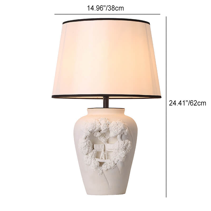 Modern Minimalist Carved Vase Base Ceramic Fabric 1-Light Table Lamp