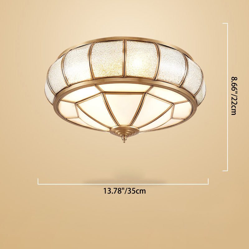 Traditional European Flying Saucer Shaped Half Round Globe Copper Glass 3/4/6 Light Flush Mount Ceiling Light For Living Room