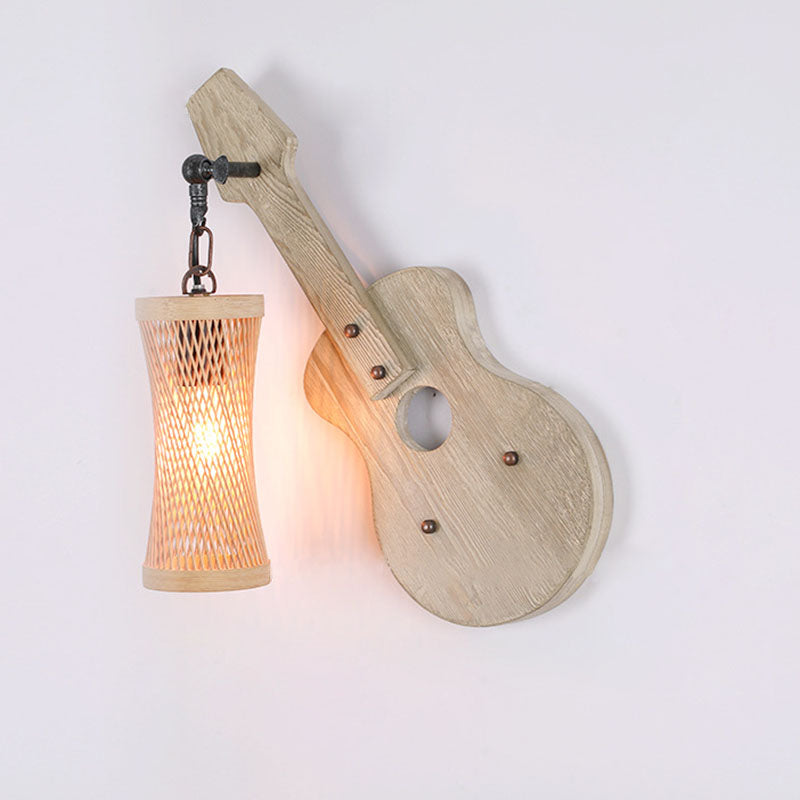 Contemporary Creative Wooden Violin Cylinder Shade 1-Light Wall Sconce Lamp For Dining Room