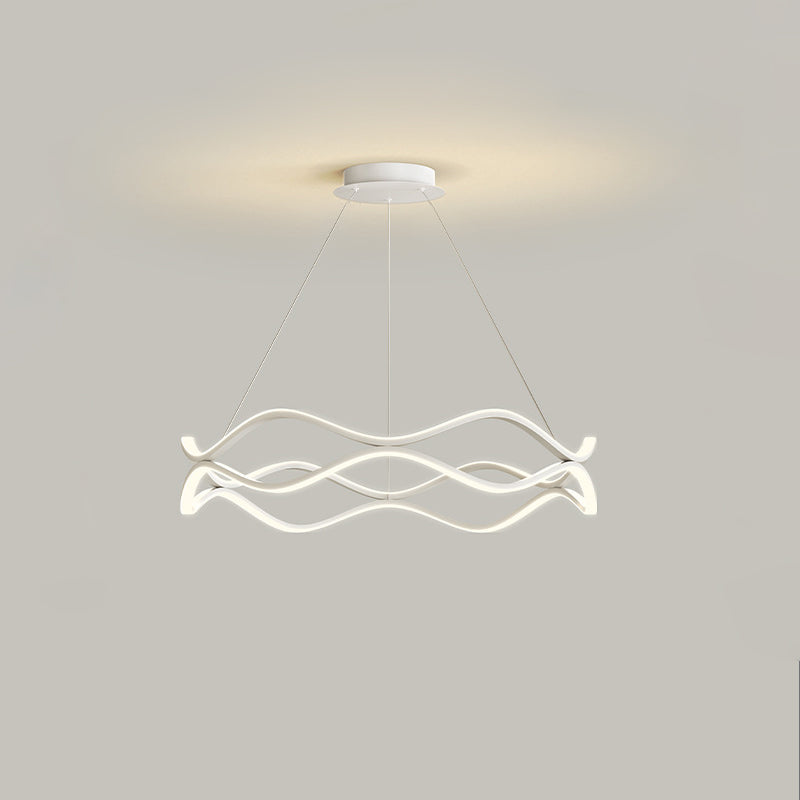 Contemporary Nordic Iron Aluminum Silica Round Wave LED Chandelier For Dining Room