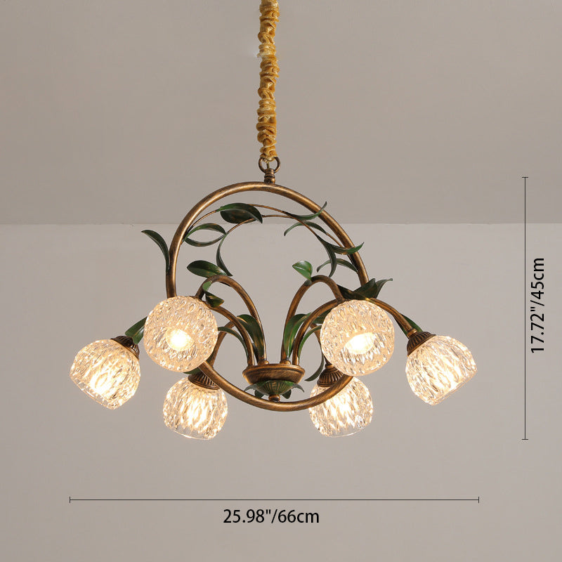 Modern Art Deco Iron Lacquered Ring Tulip Glass Crystal Shade 6/8-Light Chandelier For Living Room