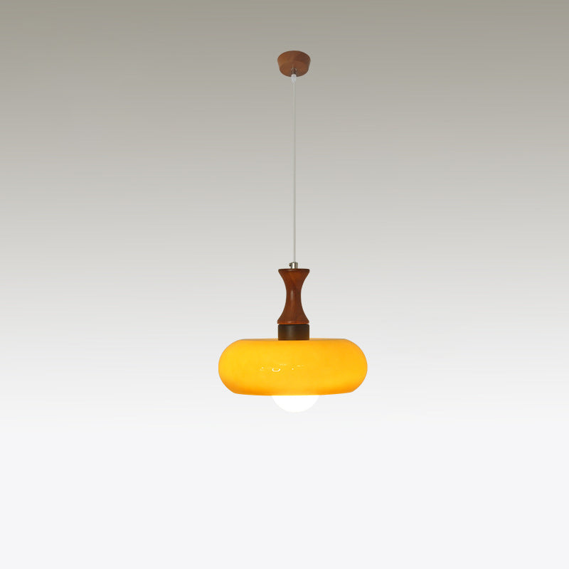 مصباح معلق دائري تقليدي عتيق من الخشب والزجاج لغرفة الطعام