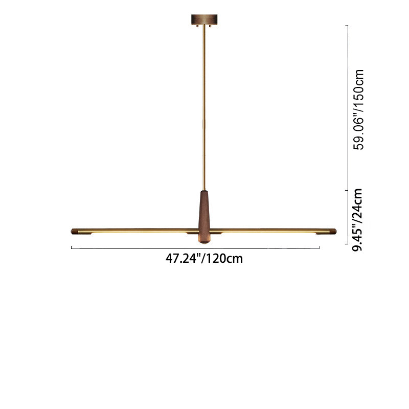 Contemporary Scandinavian Copper Brass Wood Strip LED Kitchen Island Light Chandelier For Dining Room
