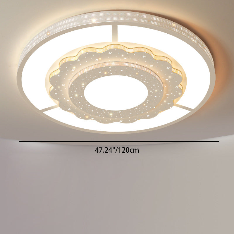 現代的なシンプルさ、星空装飾、花の縁取り、アクリルラウンドシェード、リビングルーム用LEDフラッシュマウントシーリングライト