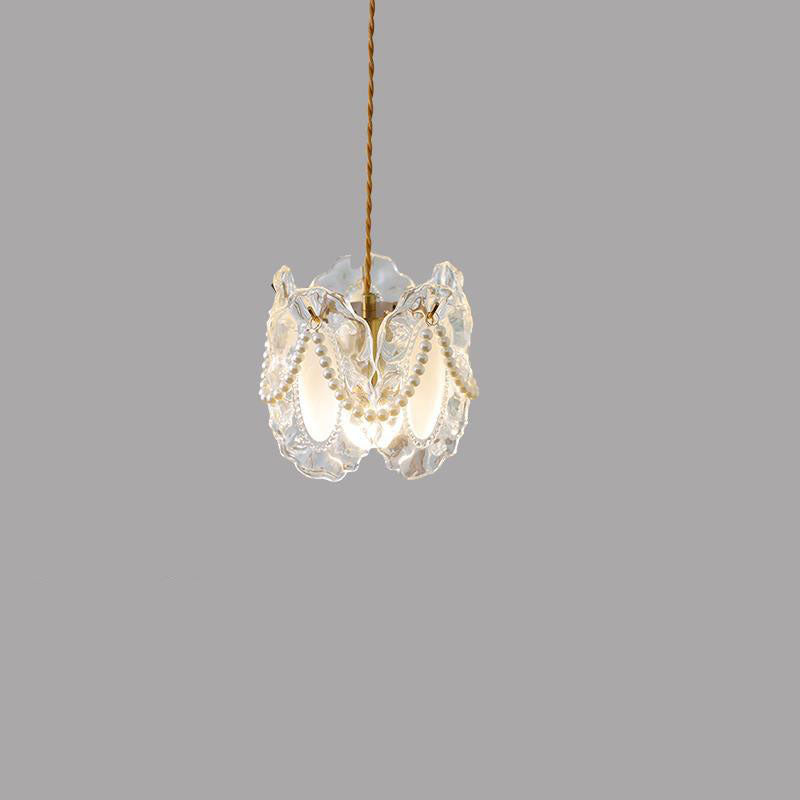 Modern Shabby Chic Pearl Decor Petal Crystal Shade 1-Light Pendant Light For Living Room