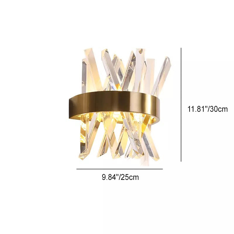 Modern Luxury Half Cylinder Stainless Steel Crystal 2-Light Wall Sconce Lamp For Bedroom