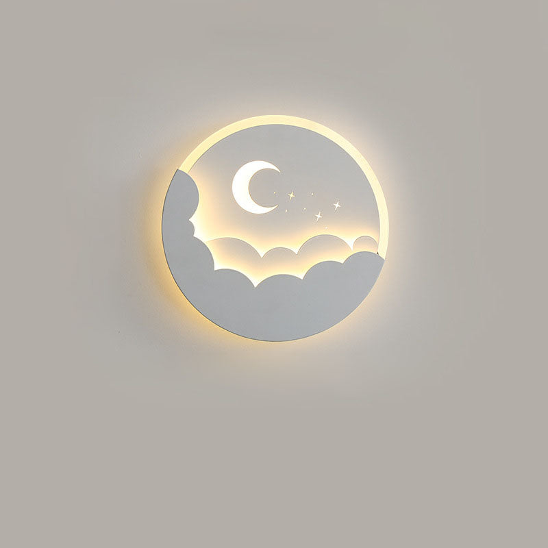 Modern Simplicity Round Moon Iron Aluminum Acrylic LED Flush Mount Ceiling Light For Bedroom