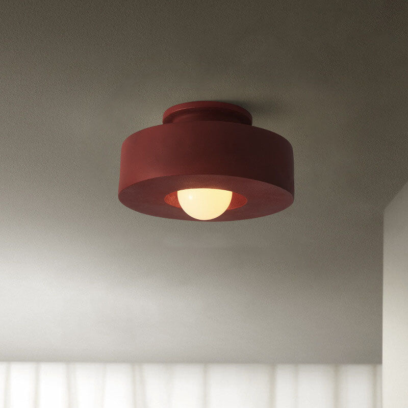 Nordic Vintage Resin Round Drum 1- Light Semi-Flush Mount Ceiling Light