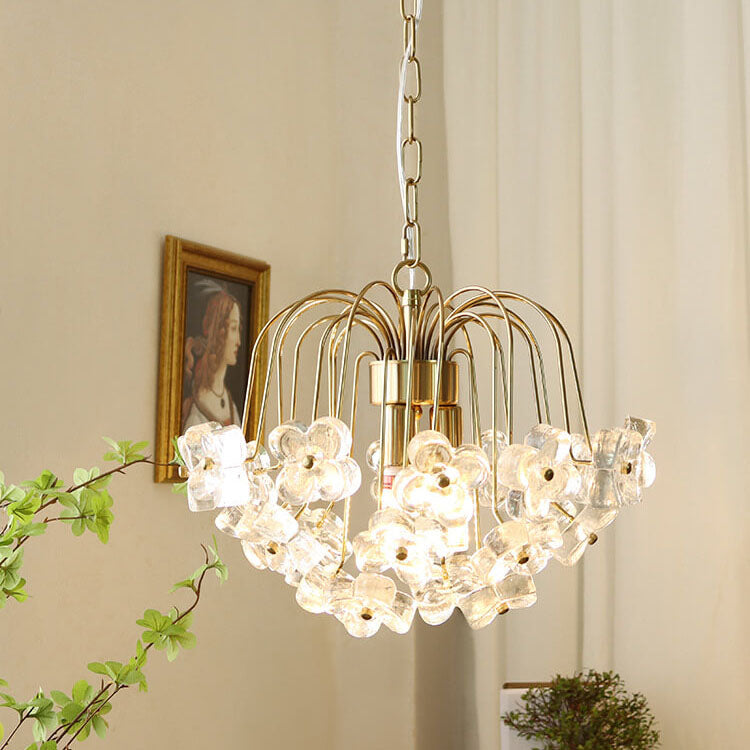 Vintage Four Leaf Flower Ice Glass 3/4 Light Chandelier