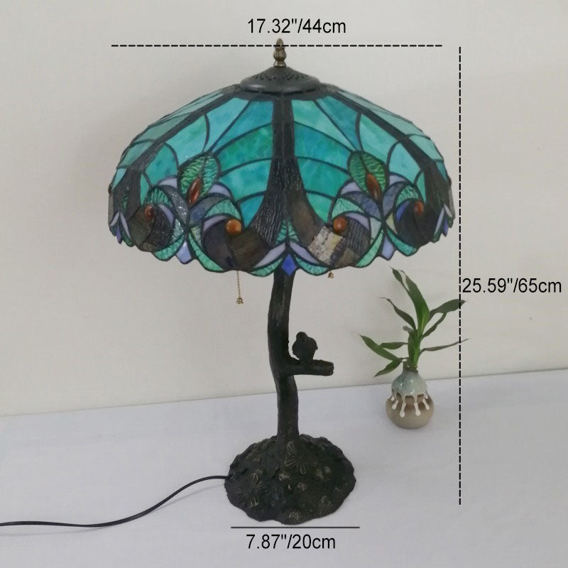 Traditional Tiffany Flower Stained Glass Resin Base 2-Light Table Lamp For Living Room