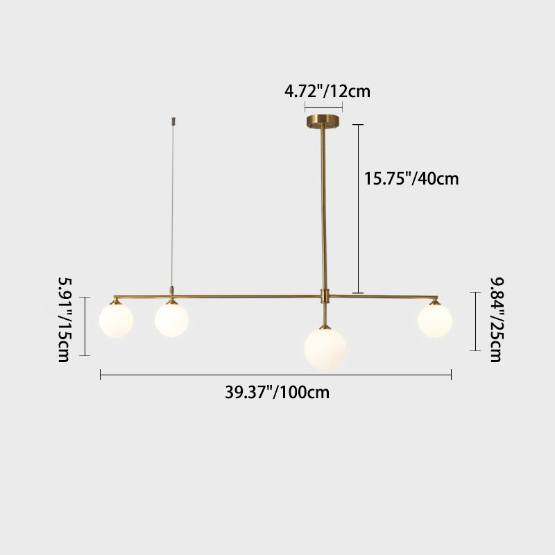 Contemporary Nordic Copper Glass Ball Strip 4/5 Light Chandeliers For Dining Room