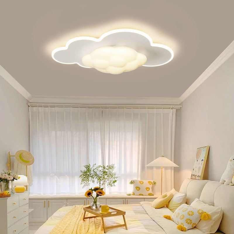 Modern Art Deco Cream Clouds Plastic Iron LED Flush Mount Ceiling Light For Living Room