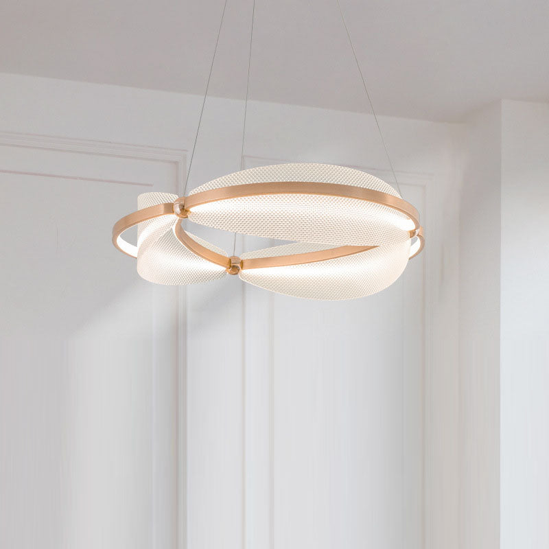 Modern Art Deco Acrylic Petal Interweaving Ring Aluminum LED Pendant Light For Living Room