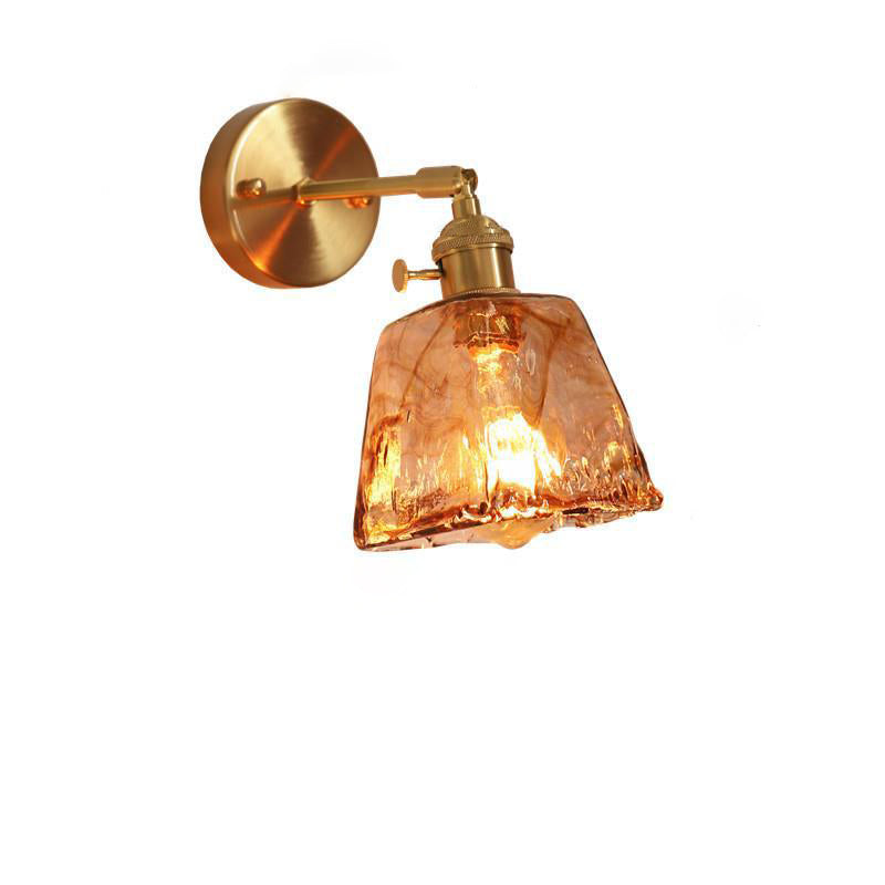 Modern Eclectic Amber Glass Geometric 1-Light Wall Sconce Lamp For Living Room