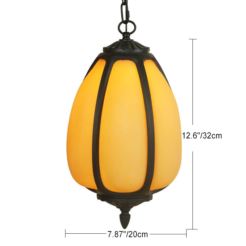 Traditional Chinese Waterproof Aluminum PC Dolomite Elliptical Pumpkin 1-Light Pendant Light For Ourdoor Patio