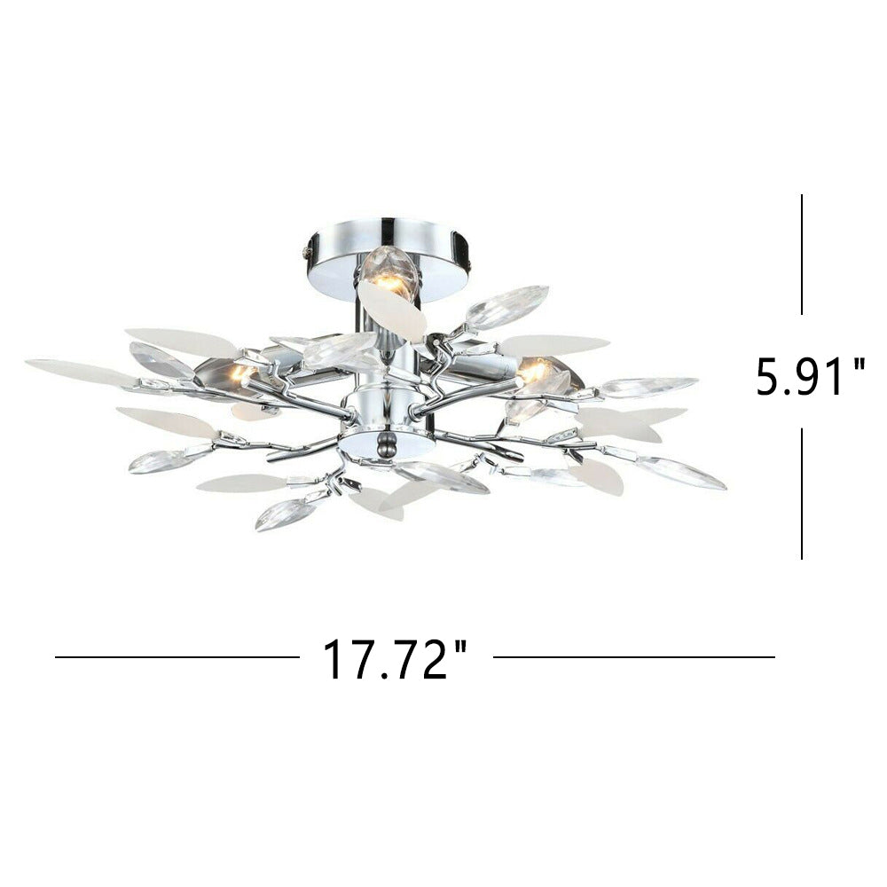 Creative Simple Crystal Leaf Combination Design 3-Light Flush Mount Light