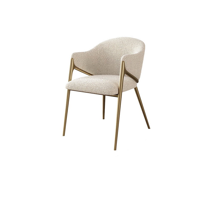 Contemporary Luxury Round Lambswool Carbon Steel Legs Dining Chair Backrest Armrest For Dining Room