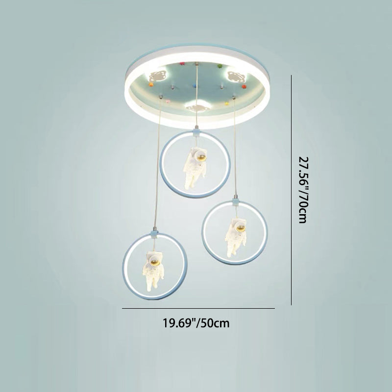 Modern Art Deco Round Astronaut Fairy Princess Acrylic Iron LED Flush Mount Ceiling Light For Bedroom