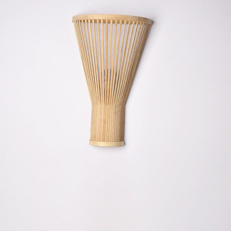 Traditional Japanese Tapered Bamboo 1-Light Wall Sconce Lamp For Bedroom