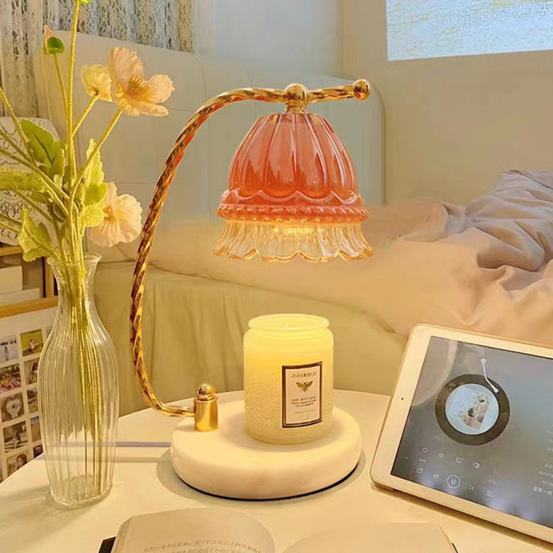 Contemporary Scandinavian Floral Metal Glass 1-Light Aroma Melt Wax Table Lamp For Bedroom