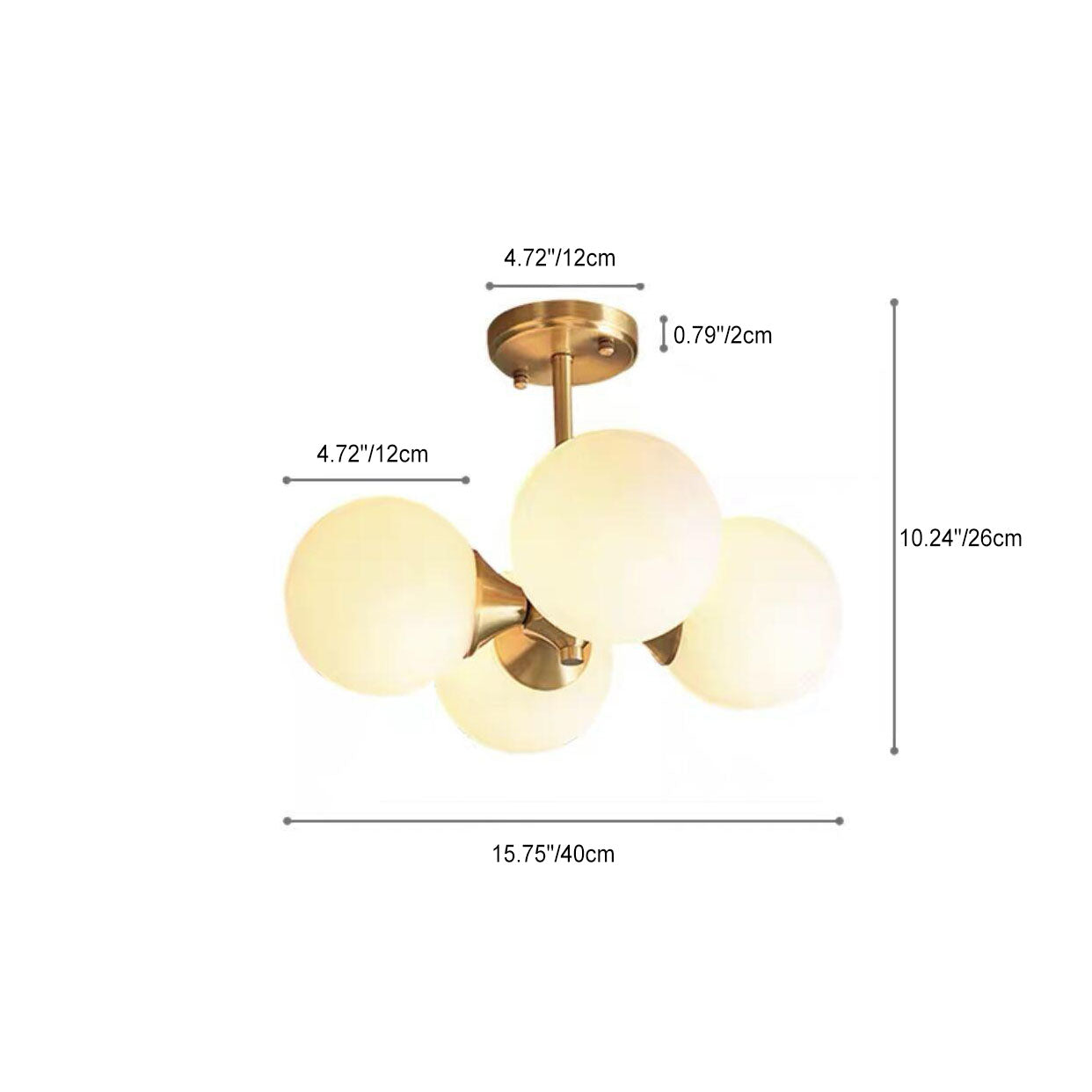 Modern Mid-Century Gold Finish Frame Glass Globe Ball 4-Light Chandelier For Living Room