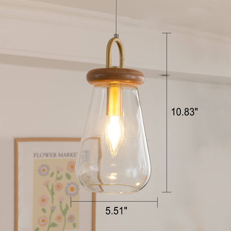 北欧ミニマリストガラスジャーウッド1/3ライトアイランドライトシャンデリア