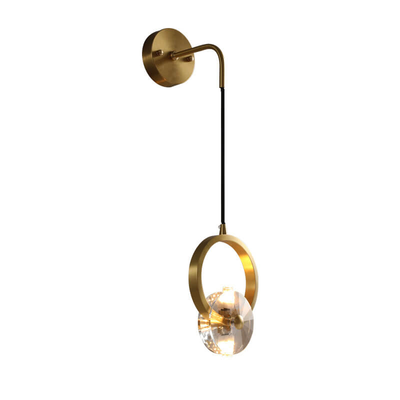 Modern Golden Glamour Copper Circle Ring Crystal 1-Light Wall Sconce Lamp