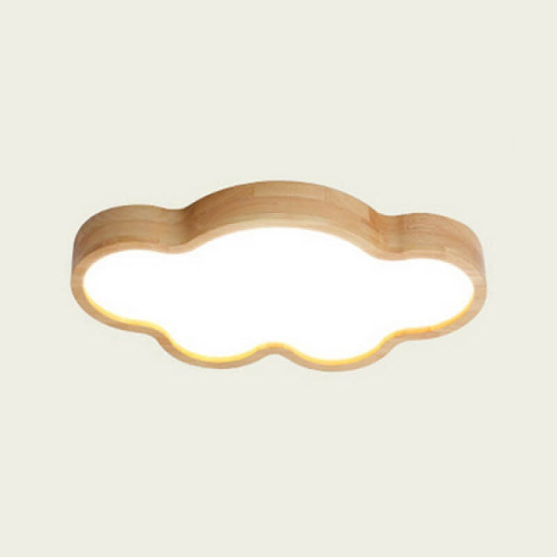Scandinavian Modern Minimalist Clouds Stars Rubber Wood Acrylic LED Flush Mount Ceiling Light