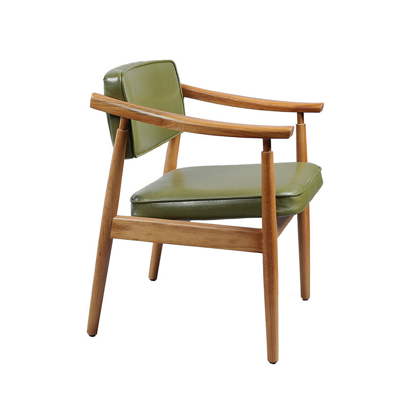 Contemporary Nordic PU Leather Wood Sponge Square Rectangular Dining Chair Backrest Armrest For Dining Room