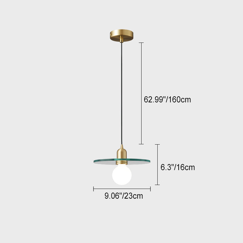 Contemporary Scandinavian Glass Round Disc Copper Lamp Head 1-Light Pendant Light For Dining Room
