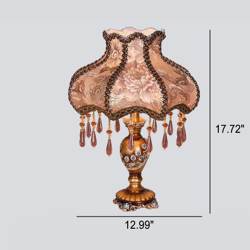 European Luxury Fabric Lace Resin 1-Light Table Lamp