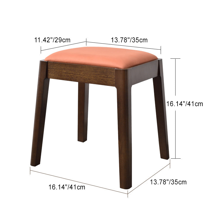 Modern Minimalist Rectangular Solid Wood Faux Leather Vanity Stool For Bedroom