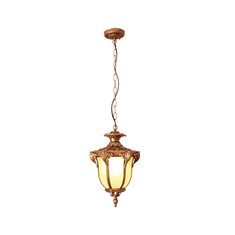 Traditional European Waterproof Aluminum Frame Glass Shade 1-Light Pendant Light For Garden