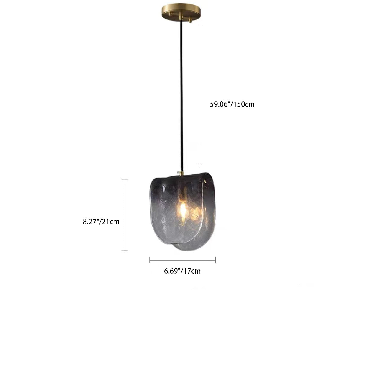 Modern Minimalist Arched Full Copper Blister Pattern Glass 1-Light Pendant Light For Living Room