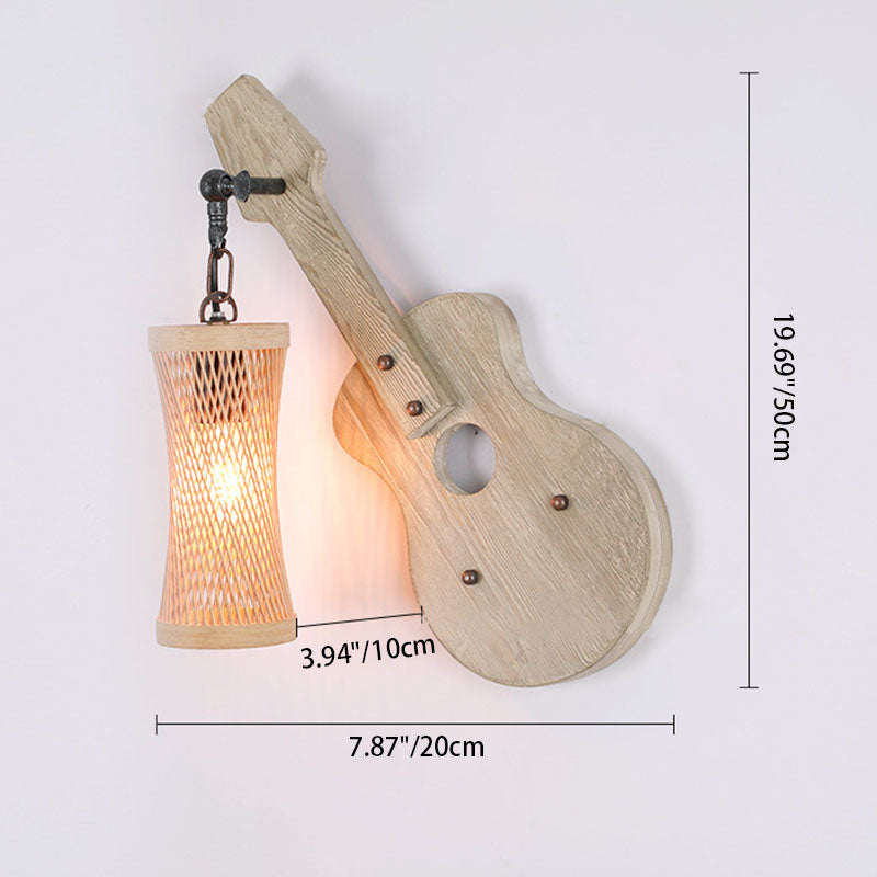 Contemporary Creative Wooden Violin Cylinder Shade 1-Light Wall Sconce Lamp For Dining Room
