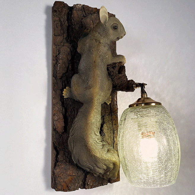 Nordic Vintage Resin Squirrel Glass 1-Light Wall Sconce Lamp