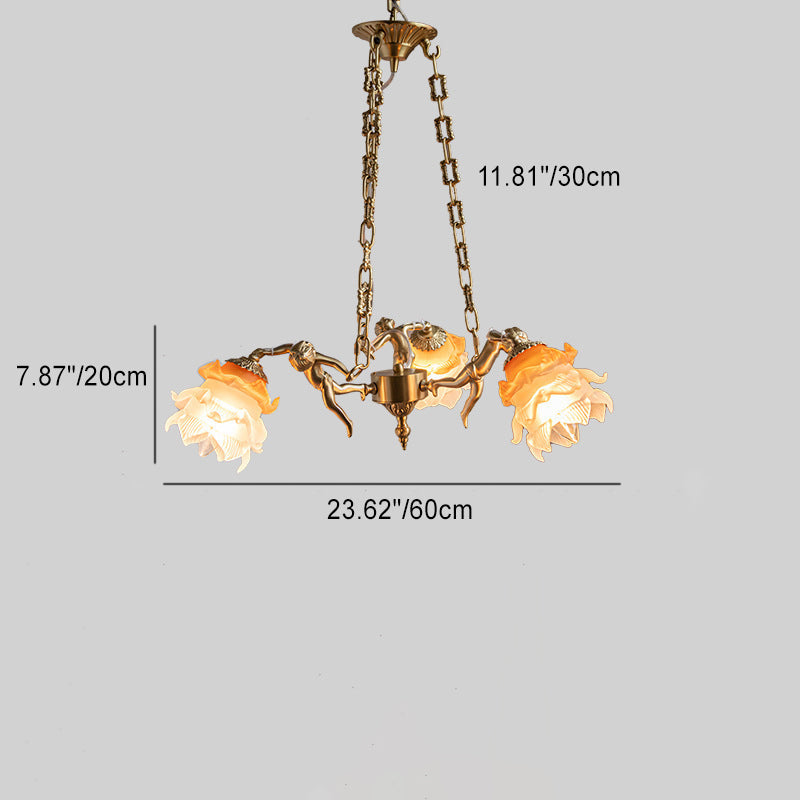 Traditional Vintage Angel Flower Copper Glass 1/3/6 Light Chandelier For Bedroom