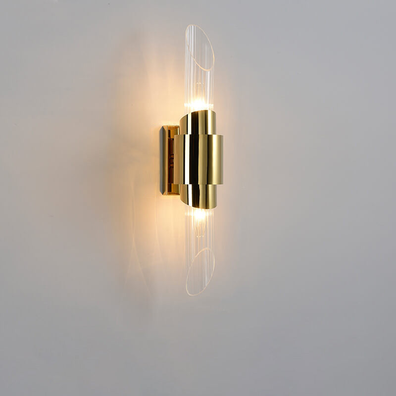 Modern Luxury Stainless Steel Glass Column 2-Light Wall Sconce Lamp