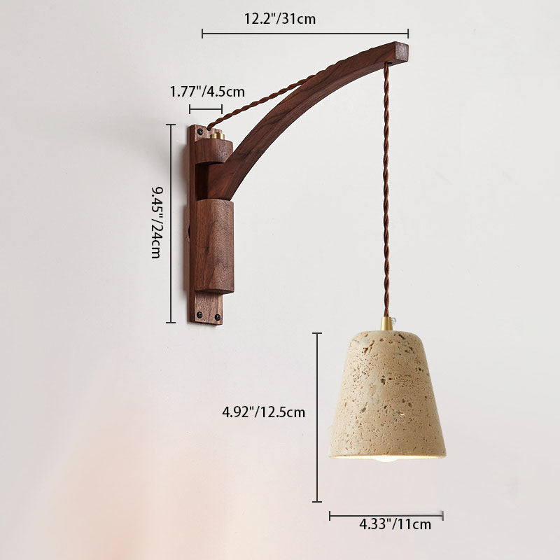 Japanese Wabi-Sabi Solid Wood Glass Horn 1-Light Wall Sconce Lamp