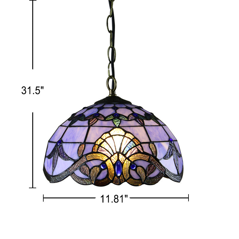 European Tiffany Purple Baroque Dome 1-Light Pendant Light
