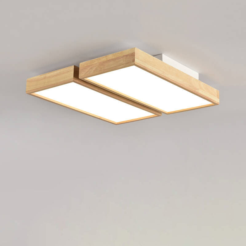 Nordic Japanese Log Wood Rectangular LED Flush Mount Ceiling Light